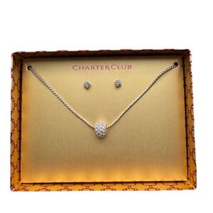 Charter Club Silver Pave Ball Necklace and Earring Set